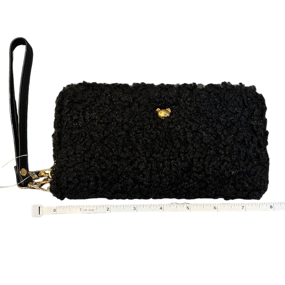 Fuzzy Black Teddy Bear Wristlet Clutch